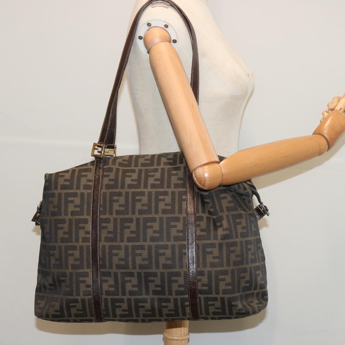FENDI Zucca Canvas Tote Bag Black Brown bs12373