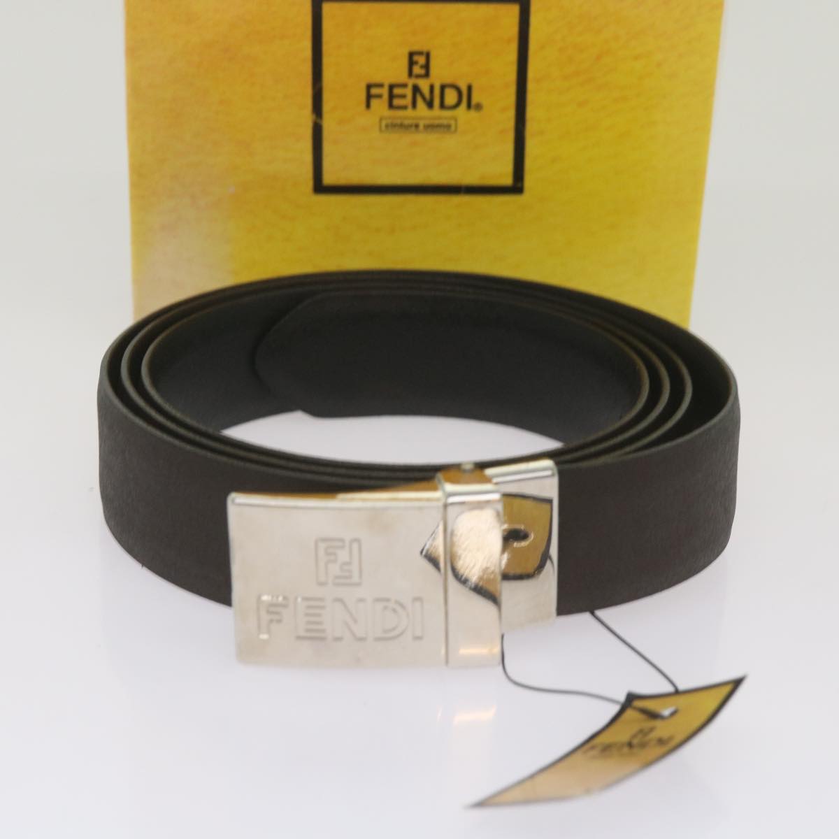 FENDI Belt Leather 48.8"" Brown bs12494