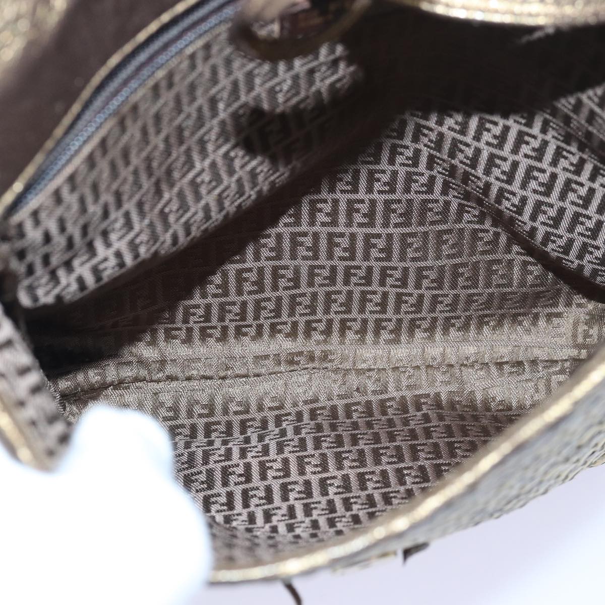 FENDI Shoulder Hand Bag Leather 3Set Brown Gold black bs14080