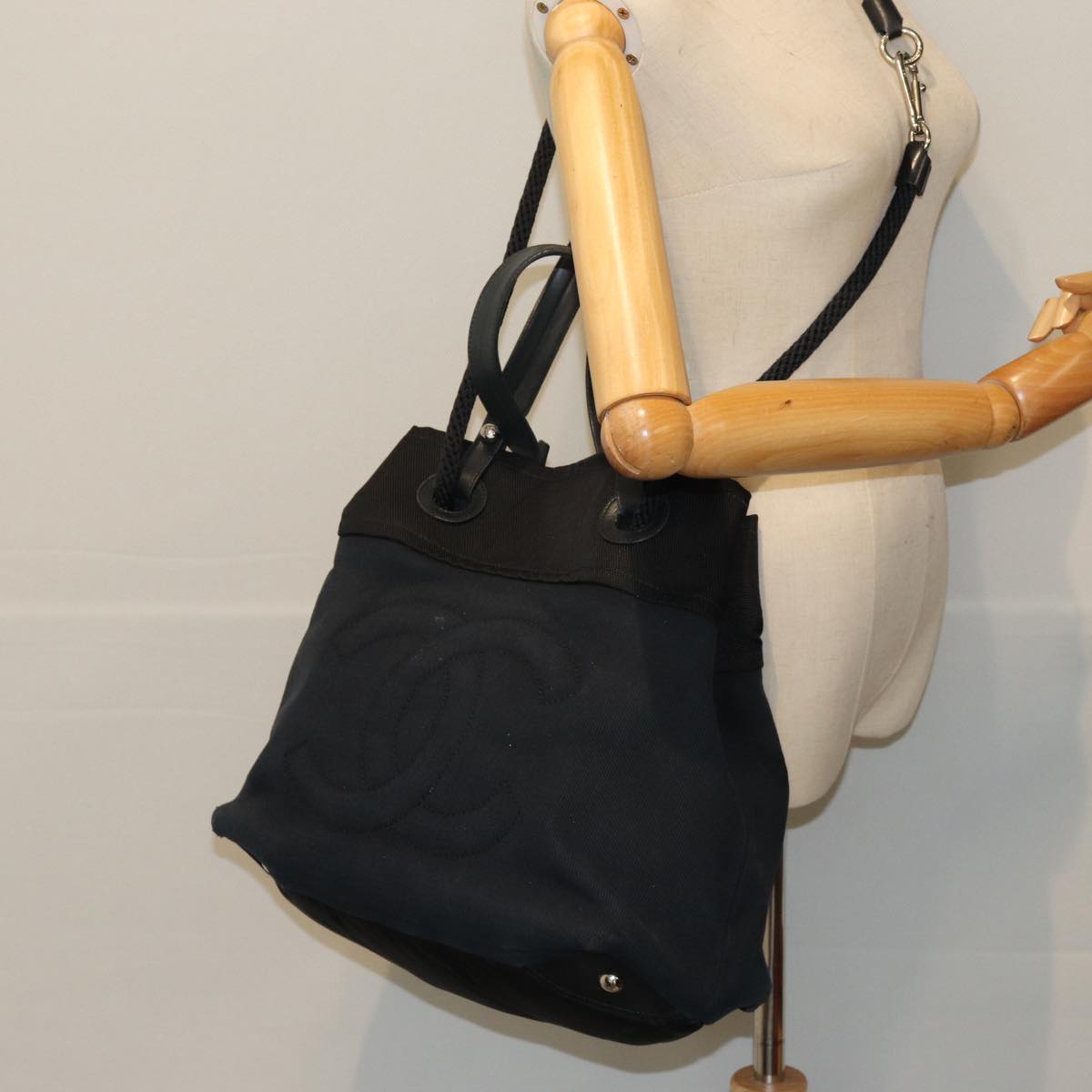 CHANEL Tote Bag Canvas Black CC bs14726