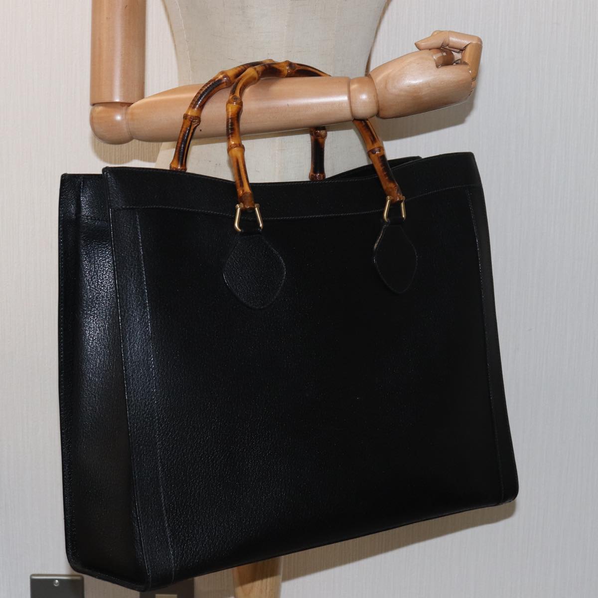 GUCCI Bamboo Hand Bag Leather Black 002 1186 0250 bs15616