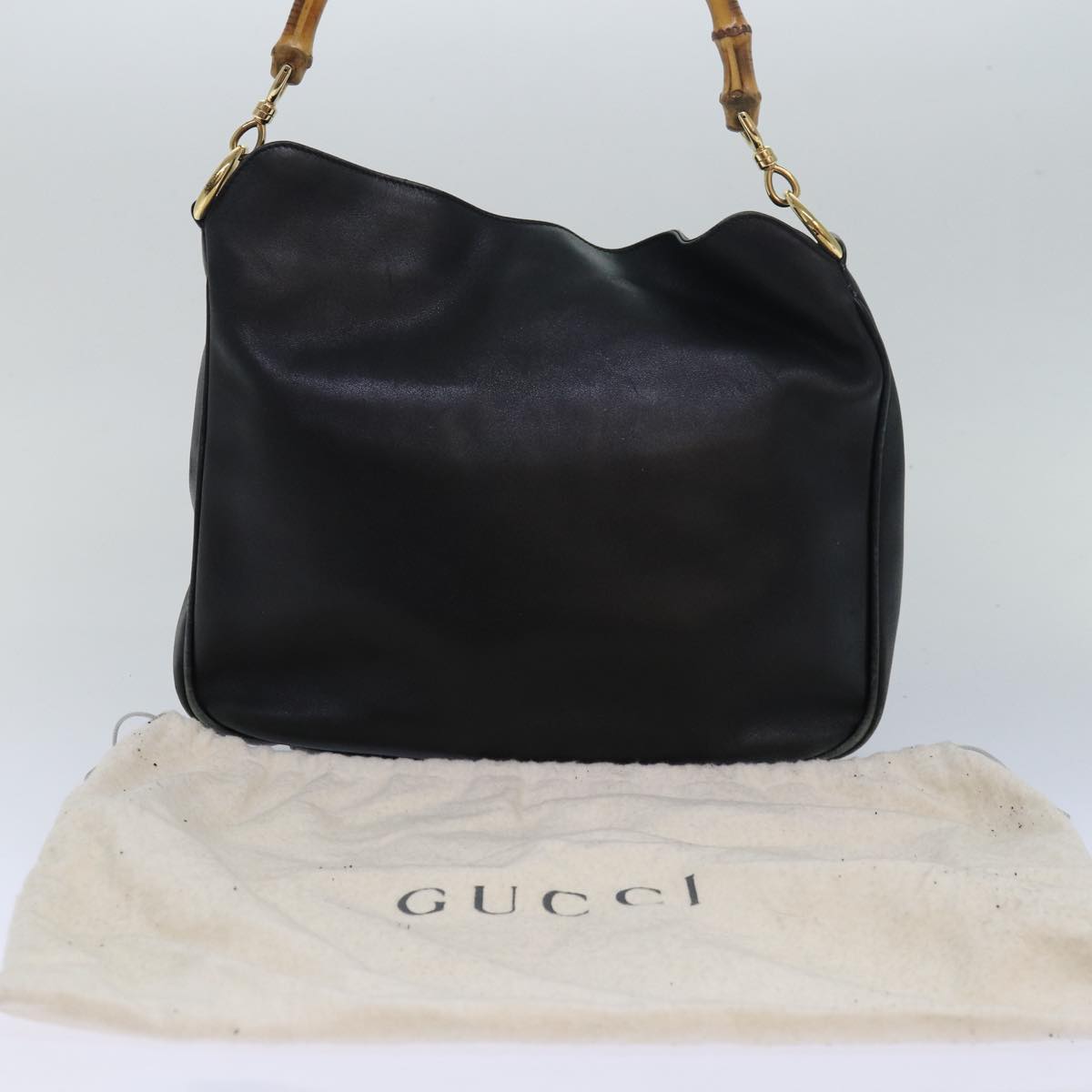 GUCCI Bamboo Hand Bag Leather Black 001 1638 bs15617