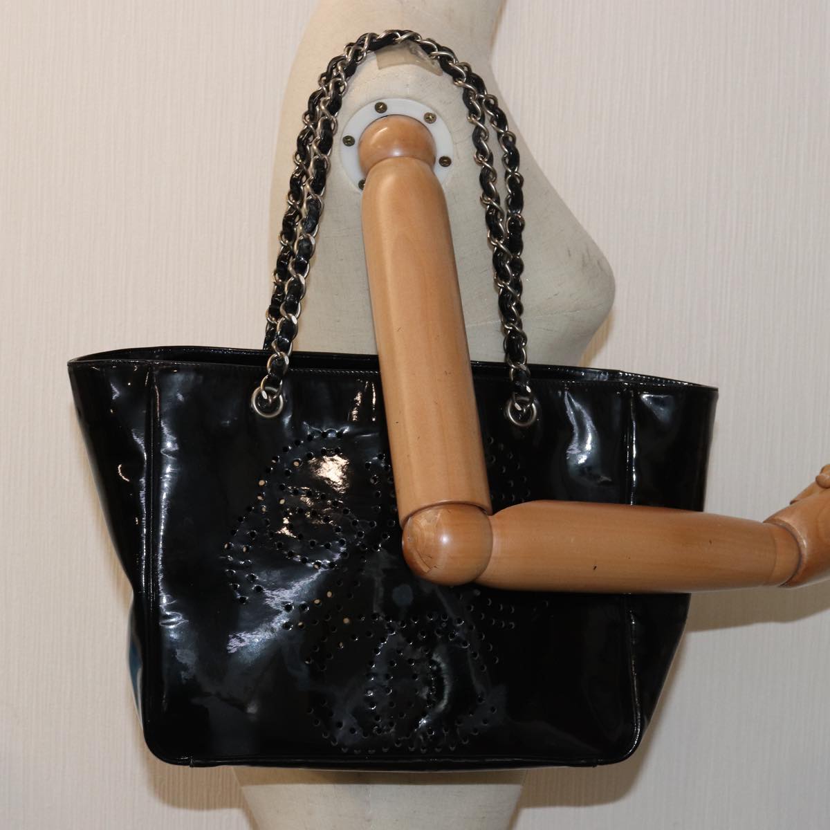 CHANEL Chain Triple Coco Tote Bag Enamel Black CC bs15708