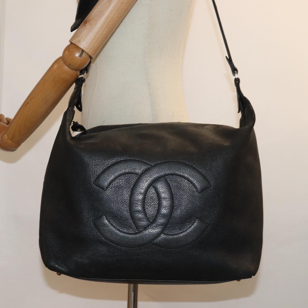 CHANEL COCO Mark Shoulder Bag Caviar Skin Black CC bs15856