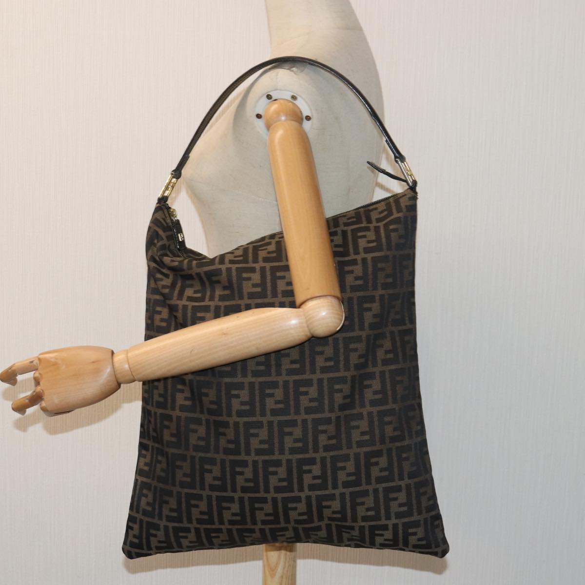 FENDI Zucca Canvas Shoulder Bag Brown Black bs16397