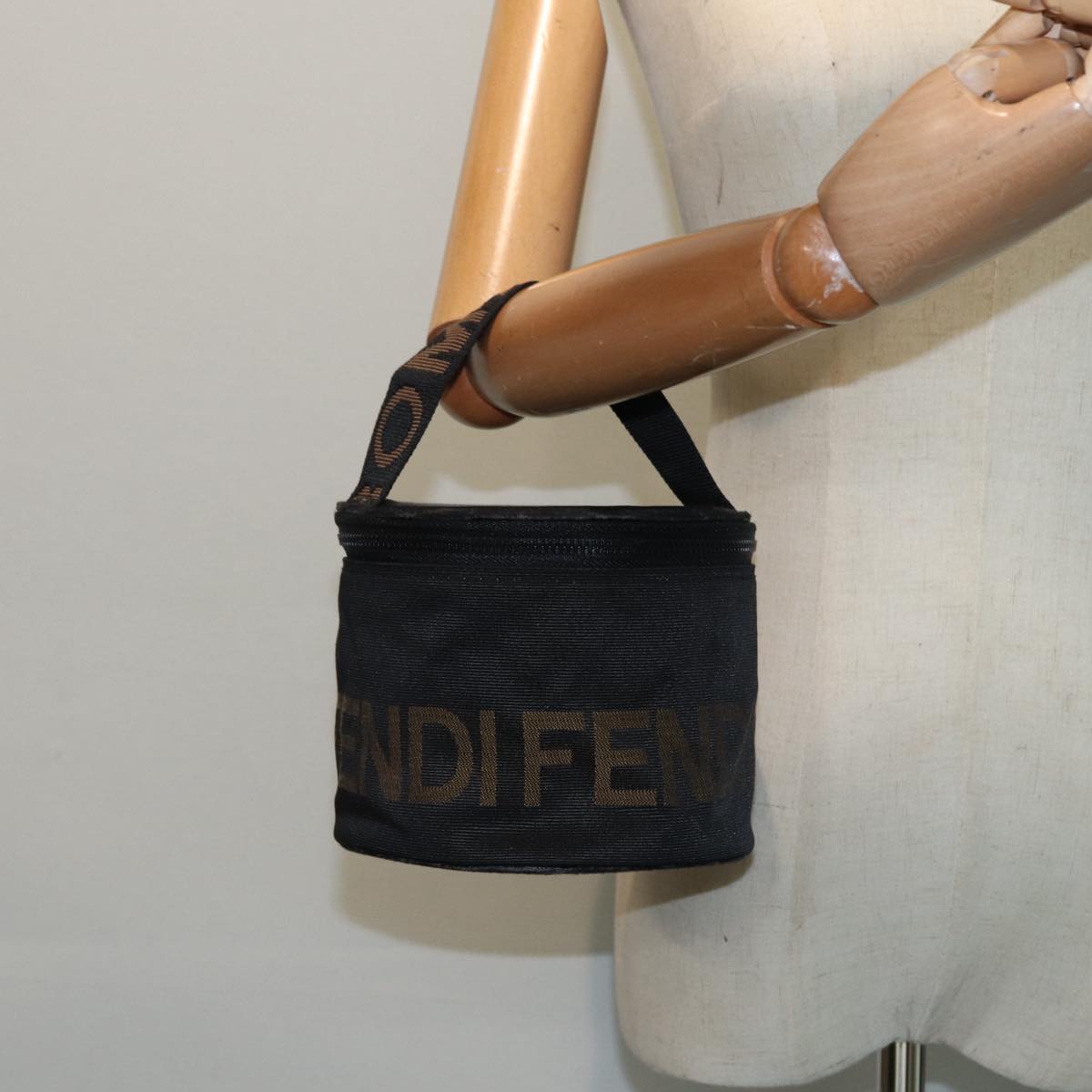 FENDI Vanity Pouch Canvas Black Gold bs17207
