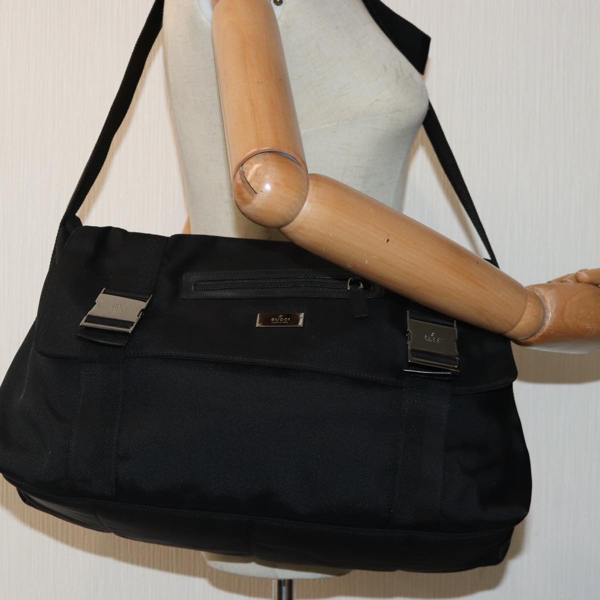 GUCCI Shoulder Bag Nylon Black Silver 122374 bs17862