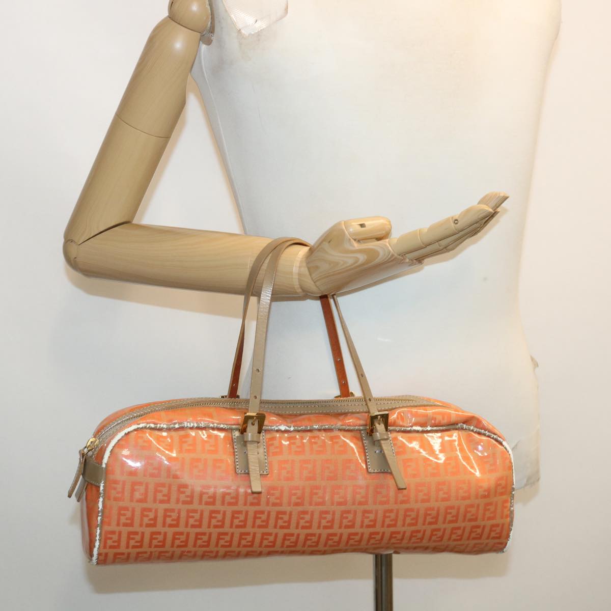 FENDI Zucchino Canvas Hand Bag Enamel Orange bs2431
