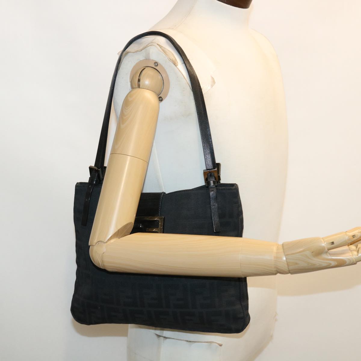 FENDI Zucca Canvas Mamma Baguette Shoulder Bag Black bs2667