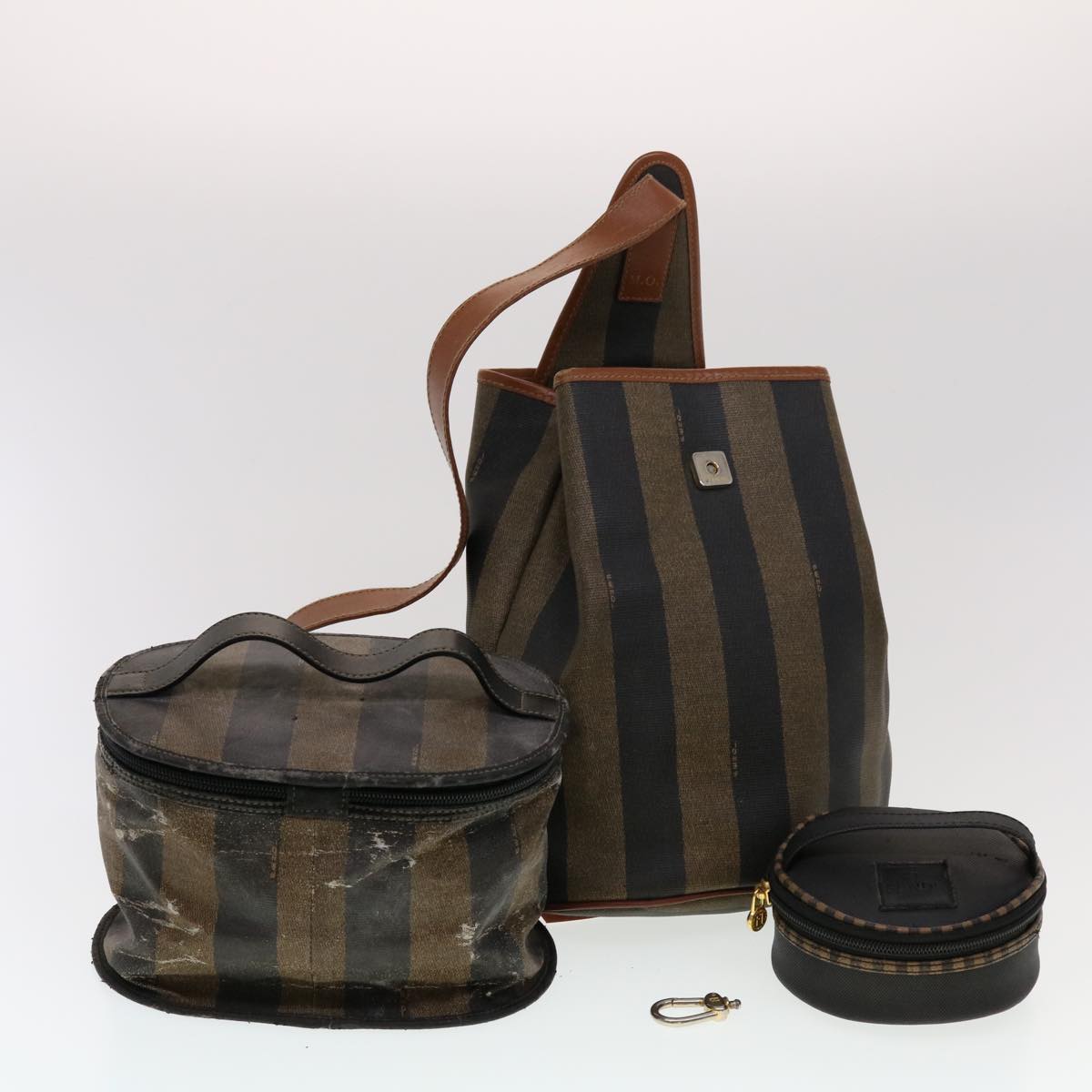 FENDI Pecan Canvas Pouch Shoulder Bag 3Set Black Brown bs5807