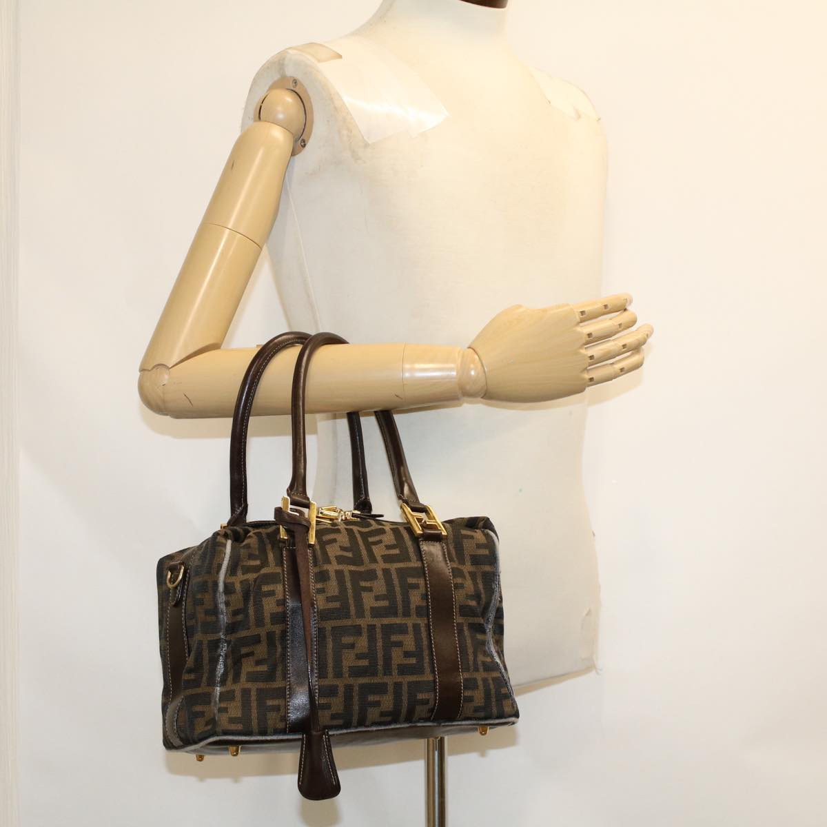 FENDI Zucca Canvas Hand Bag Black Brown bs6206