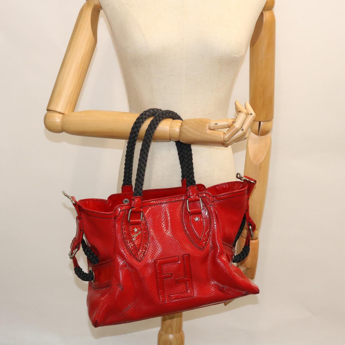 FENDI Hand Bag Enamel Red bs7758