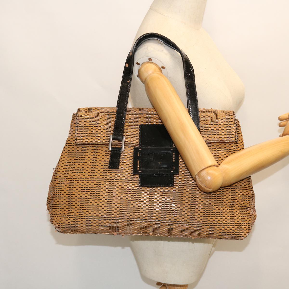 FENDI Mamma Baguette Shoulder Bag Canvas Brown bs8010