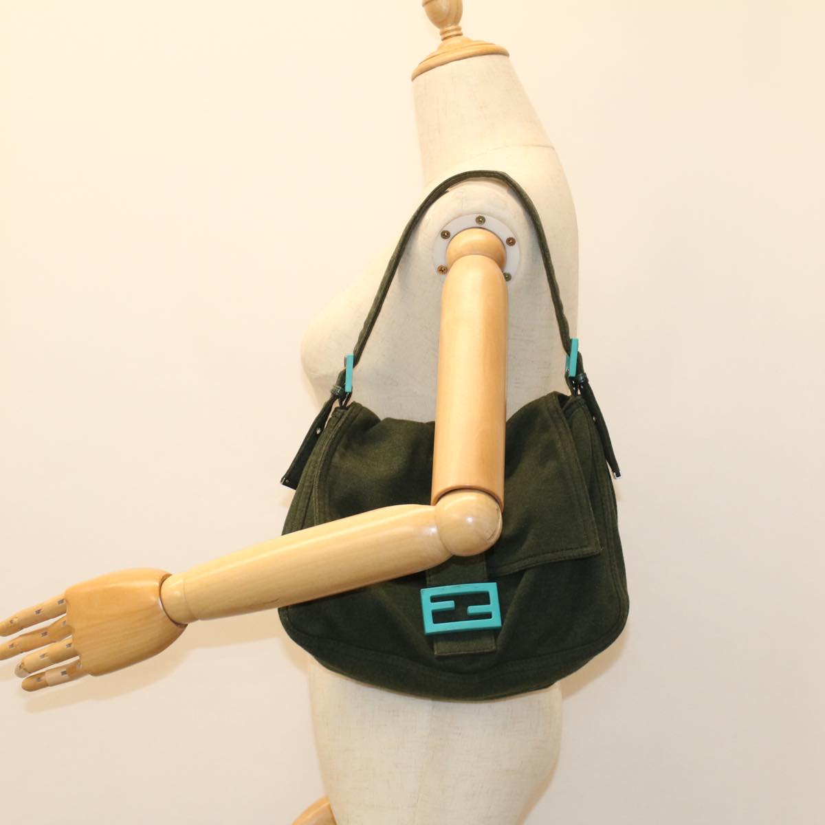 FENDI Mamma Baguette Shoulder Bag cotton Green Light Blue bs8194
