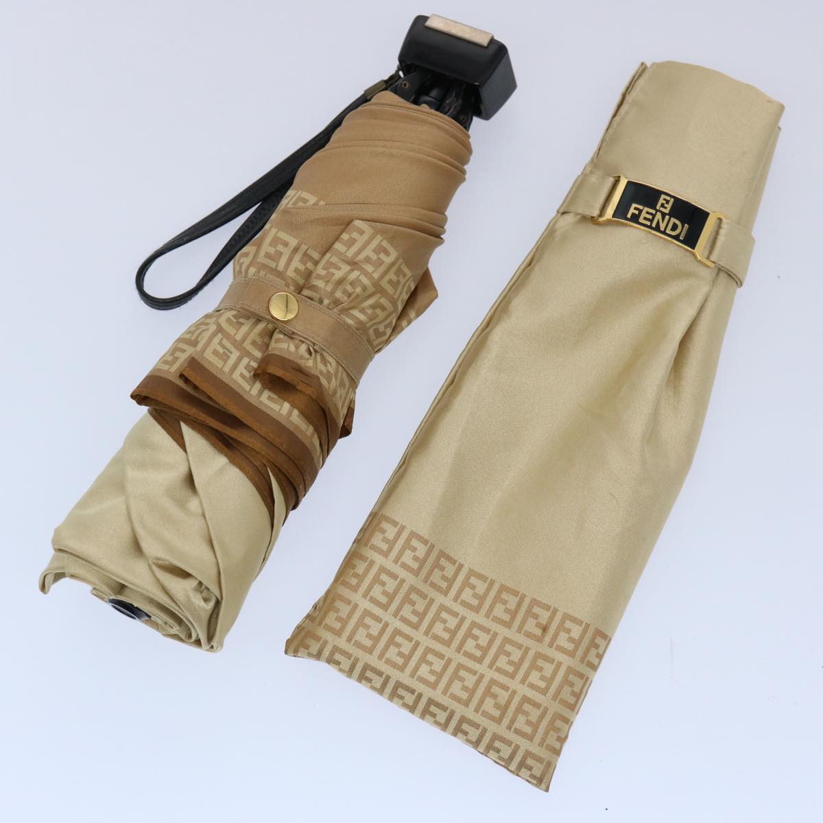 FENDI Zucchino Canvas folding Umbrella Nylon Gold Beige bs9905
