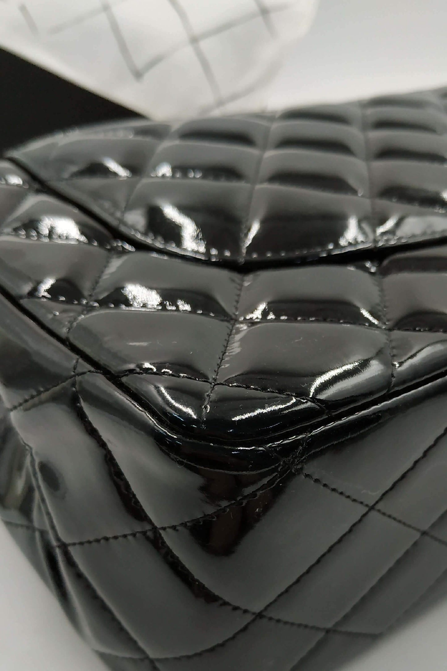 Quilted Patent Jumbo Classic Flap Bag with Silver Hardware Black