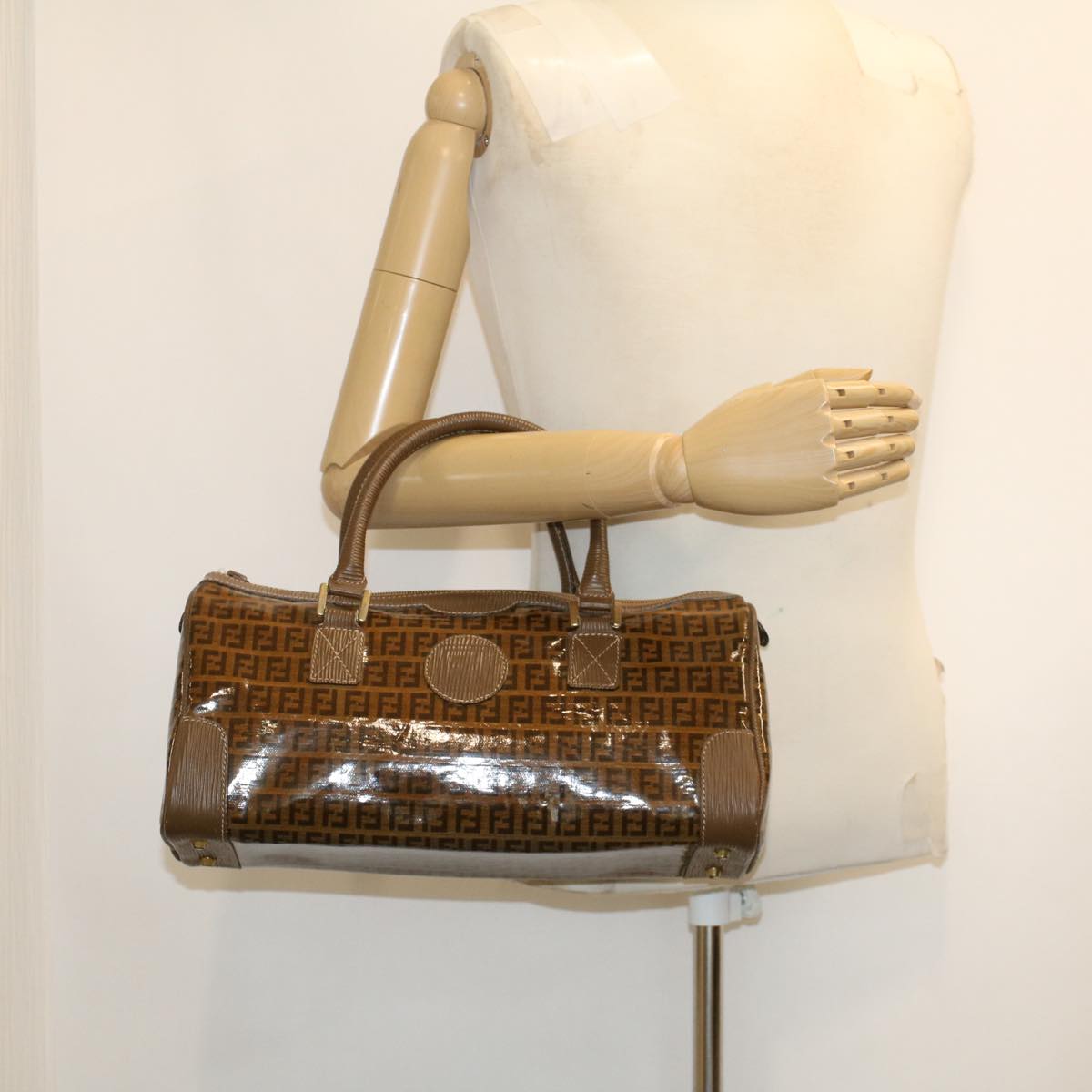 FENDI Zucchino Canvas Hand Bag Enamel Brown cl569
