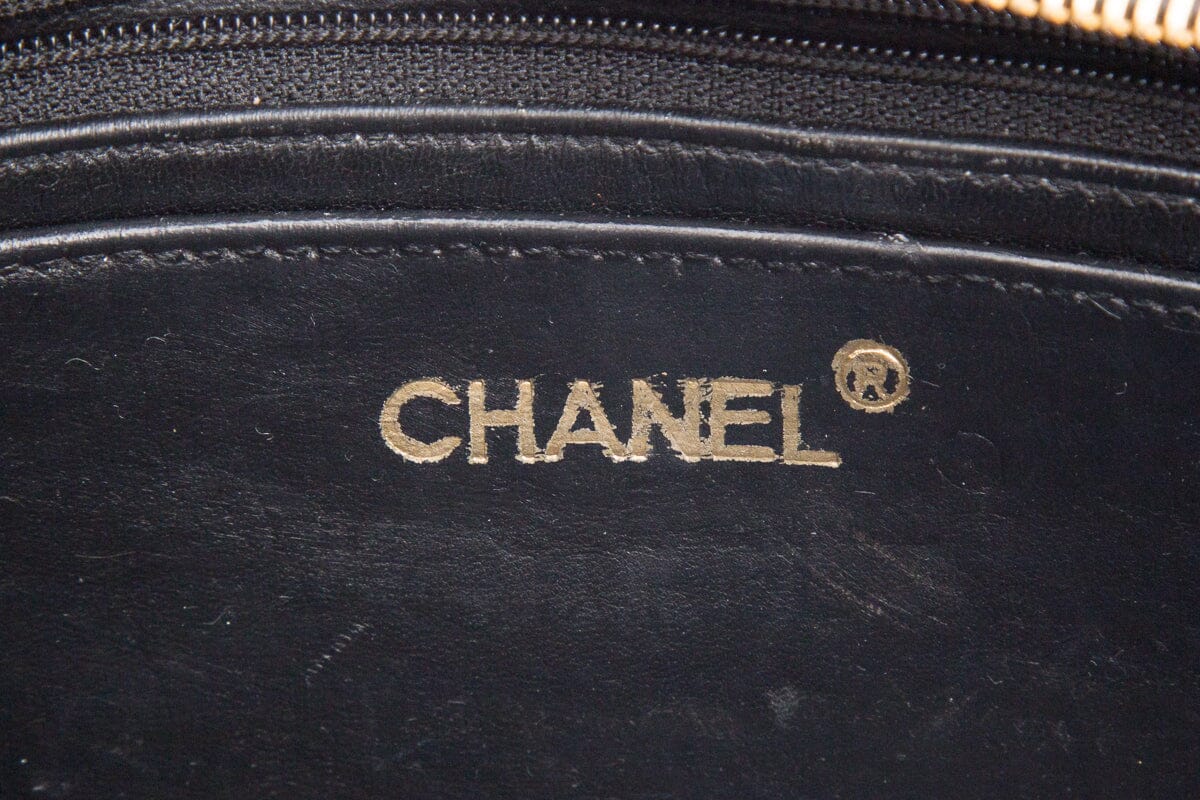 Chanel Vintage Black Quilted Medallion Zip Tote Shoulder Bag
