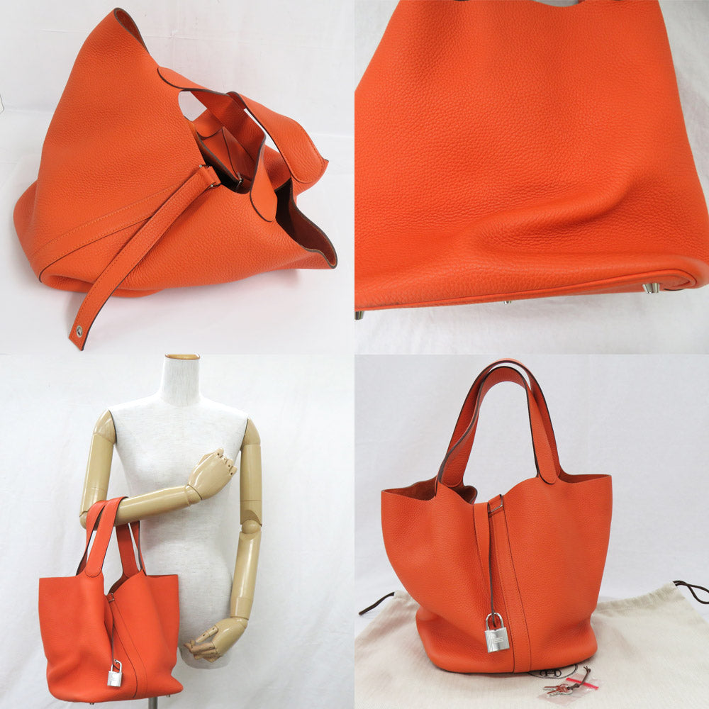 Hermes Picotin Lock GM 26 Orange Clemence Silver T 2015 Manufacturing Handbag Leather Unisex