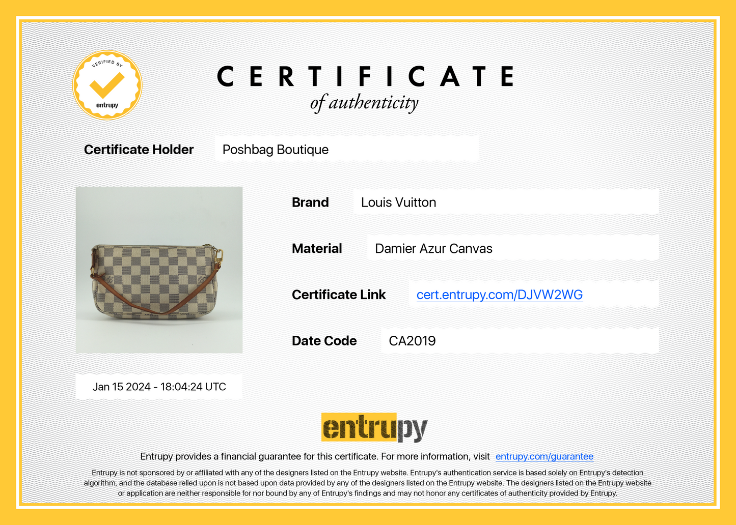 Louis Vuitto Pochette Accessoires Damier Azur Canvas Bag