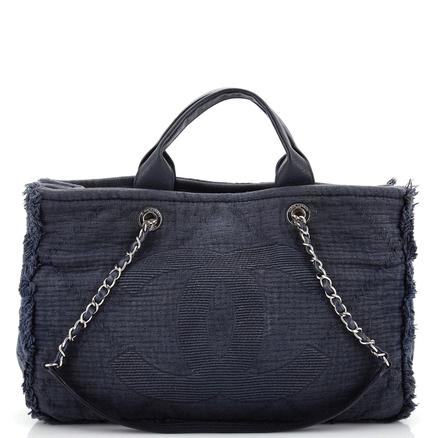 CHANEL Double Face Deauville Tote Fringe Quilted Canvas Large