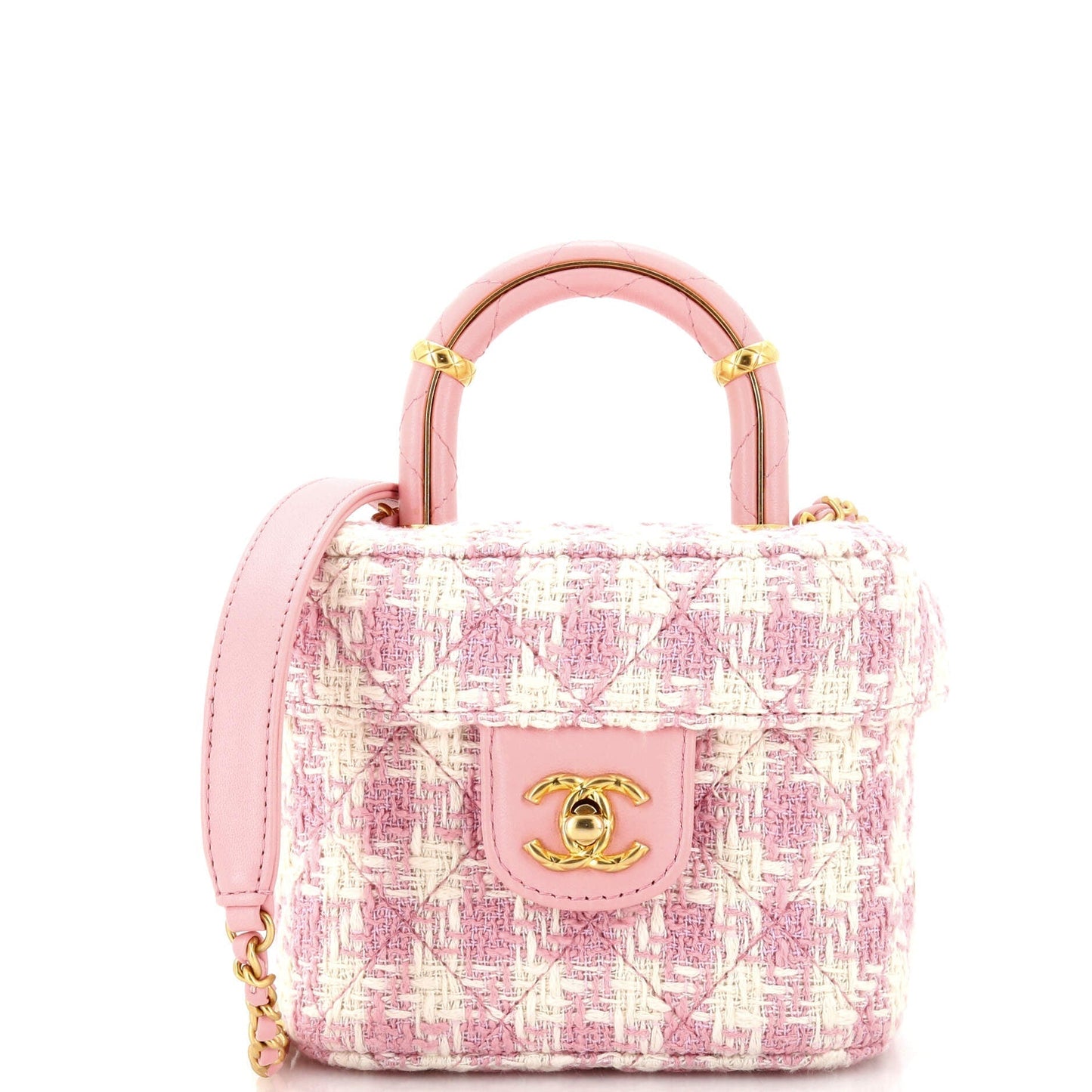 CHANEL Crush Top Handle Flap Bag Quilted Tweed Mini