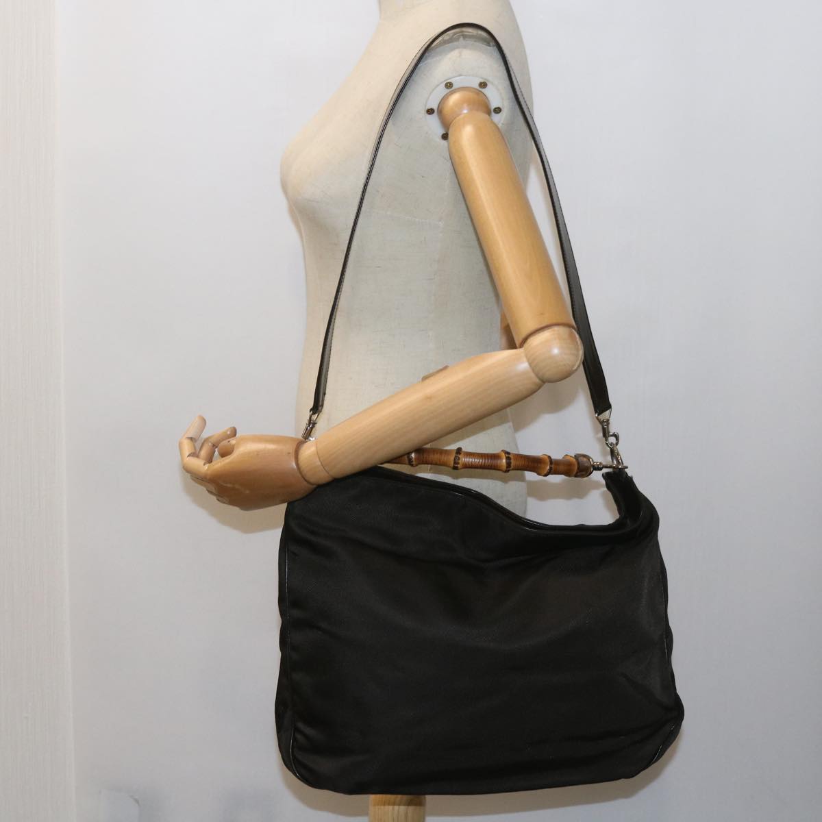 GUCCI Bamboo Shoulder Bag Nylon Black 001 1781 1577 ep2348