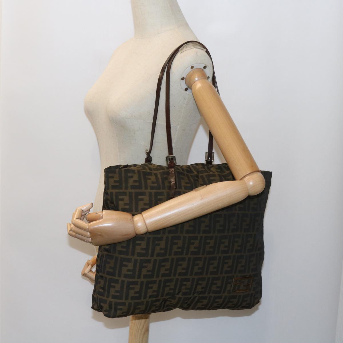 FENDI Zucca Canvas Tote Bag Black Brown ep2349