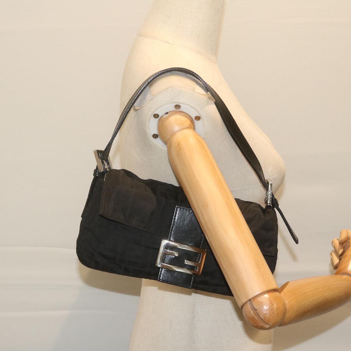 FENDI Zucca Canvas Mamma Baguette Shoulder Bag Black ep2859