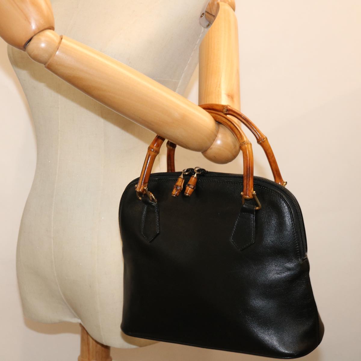 GUCCI Bamboo Hand Bag Leather Black 000 122 0290 ep3934