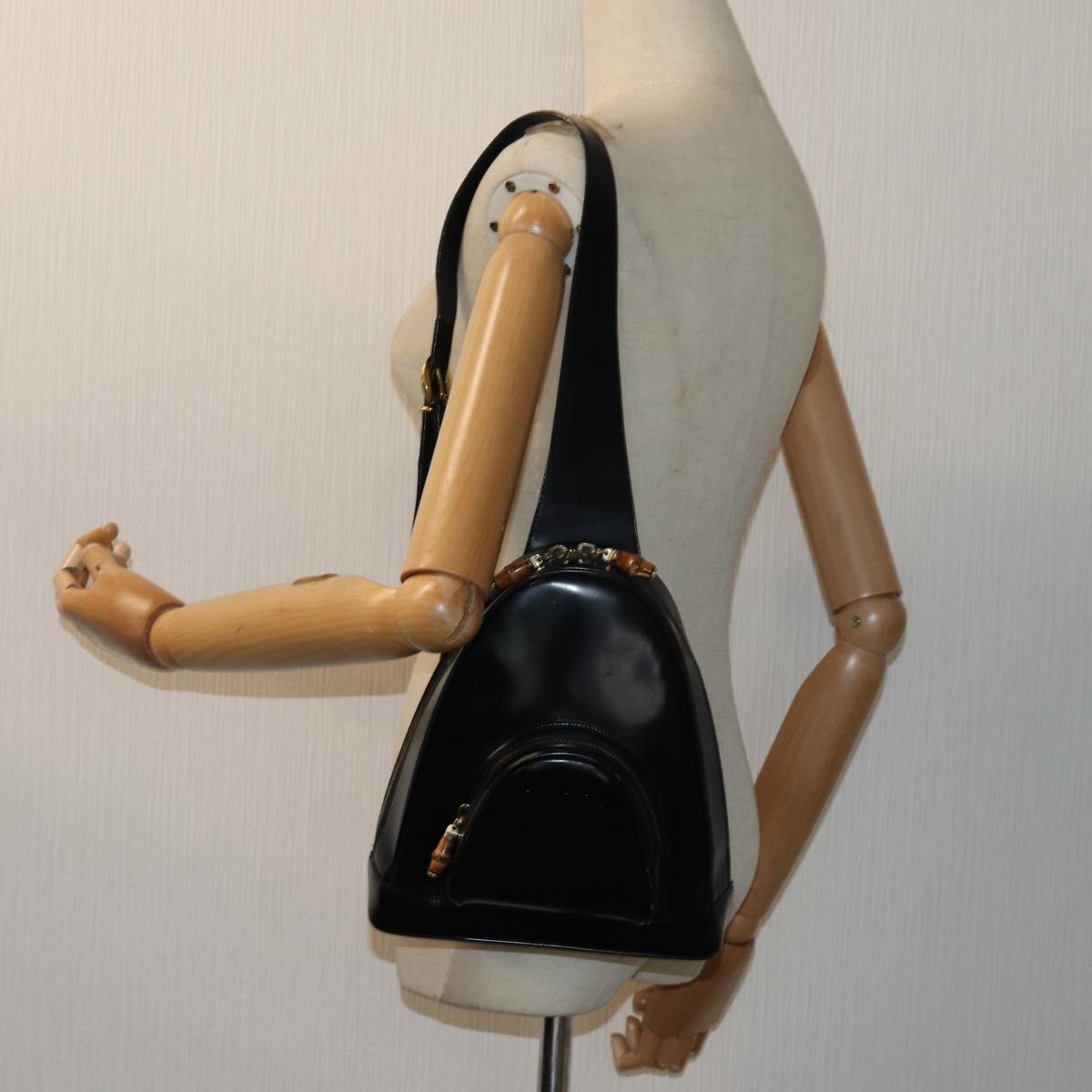 GUCCI Bamboo Body Bag Enamel Black 003 3444 0127 ep4050