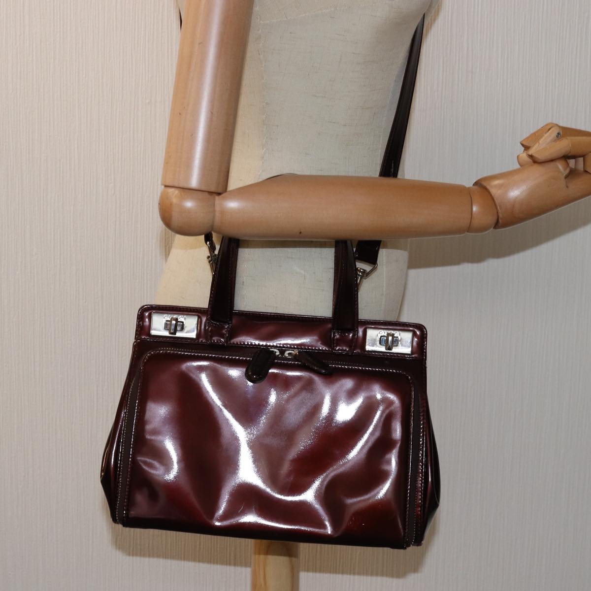 GUCCI Hand Bag Enamel 2way Brown 000 2113 0315 ep4253