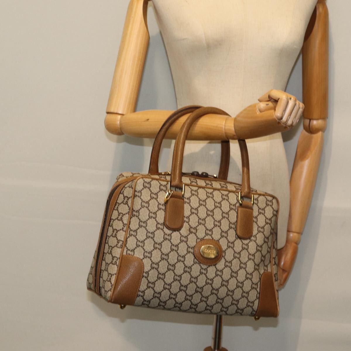 GUCCI GG Plus Supreme Hand Bag PVC Leather Beige ep4401