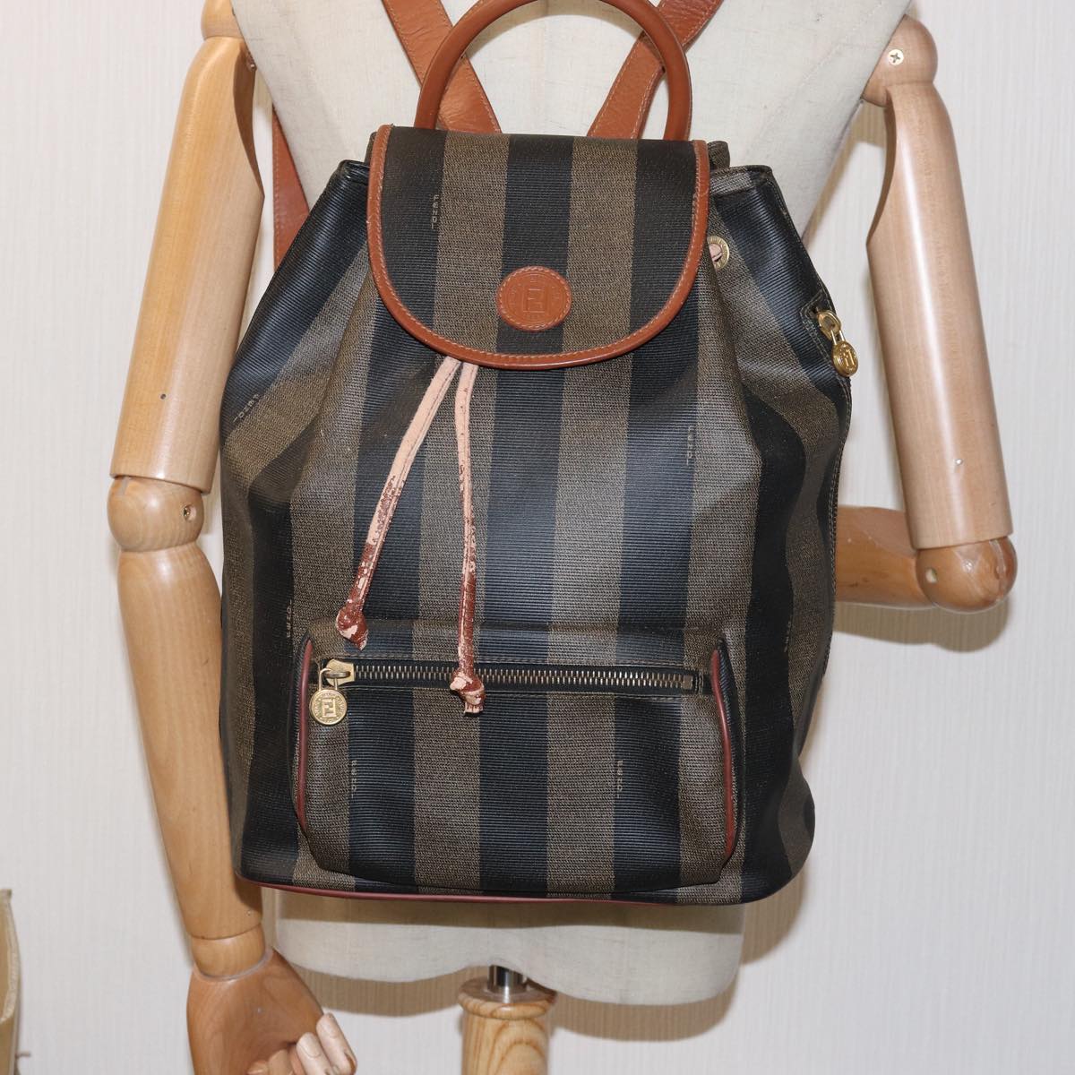 FENDI Pecan Canvas Backpack Brown Black ep4454