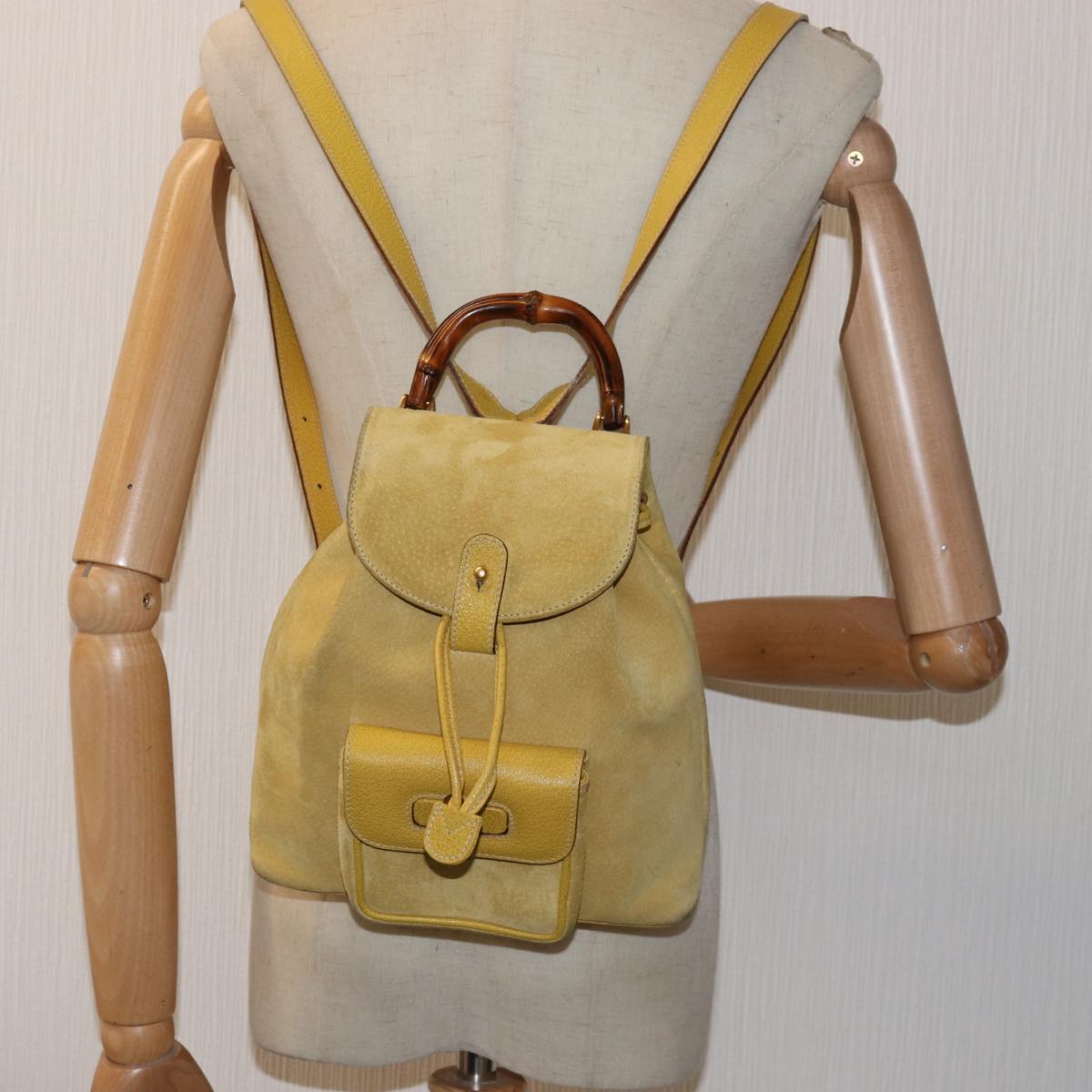 GUCCI Bamboo Hand Bag Suede Yellow 003 1705 0030 ep4483