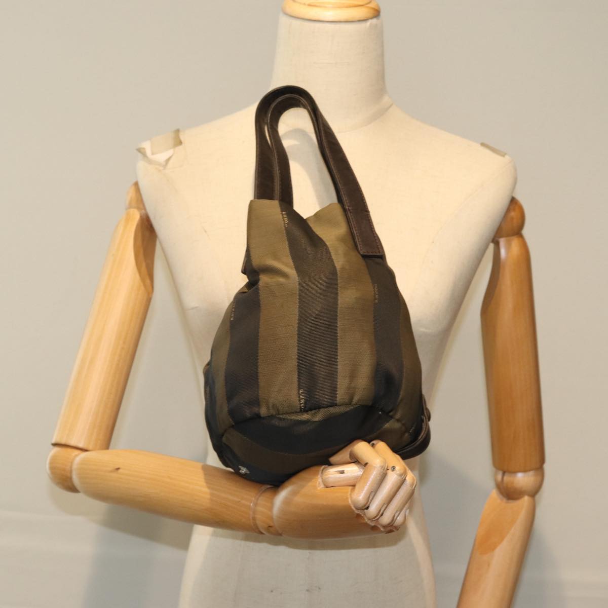 FENDI Pecan Canvas Hand Bag Brown Black ep4631