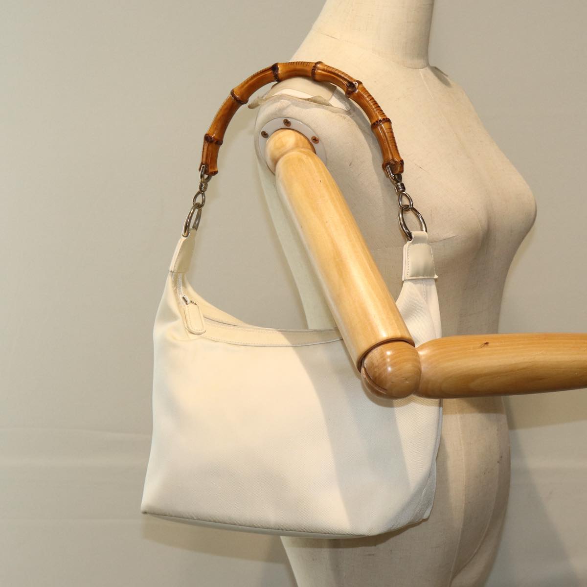 GUCCI Bamboo Shoulder Bag Nylon White 000 1956 0531 ep4742