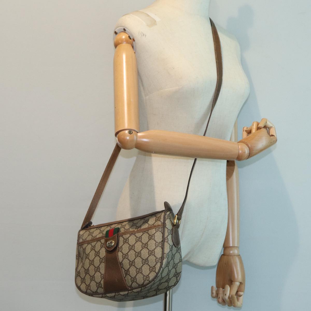 GUCCI GG Supreme Web Sherry Line Shoulder Bag PVC Beige 89 02 032 ep4914