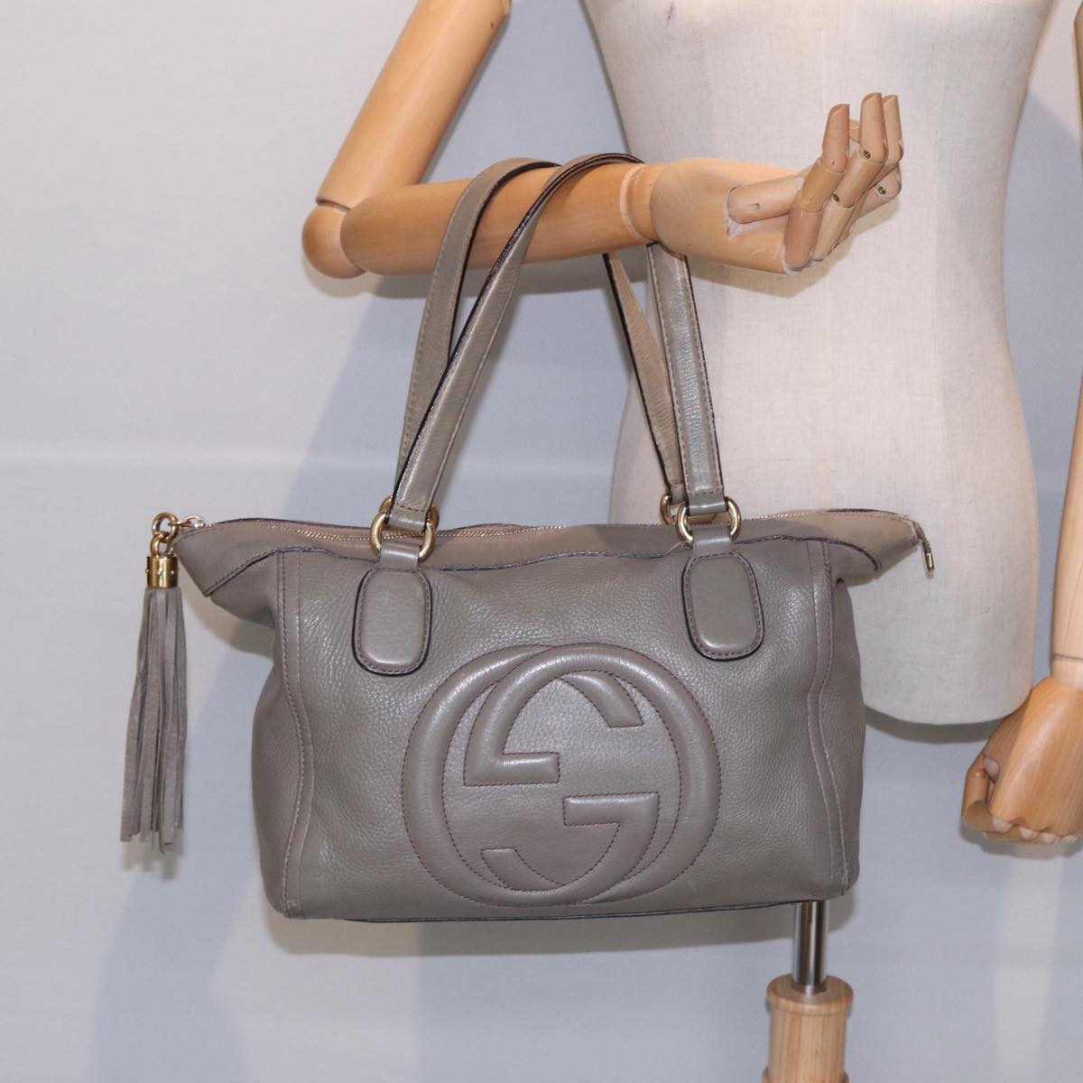 GUCCI Hand Bag Leather Gray Gold 282307 ep5392