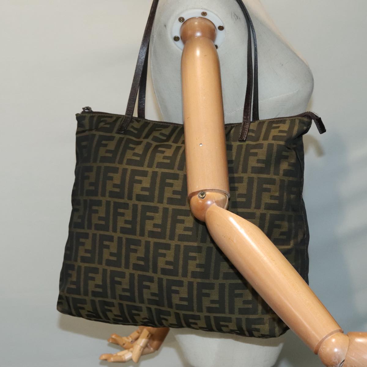 FENDI Zucca Canvas Tote Bag Brown Black Silver ep6014