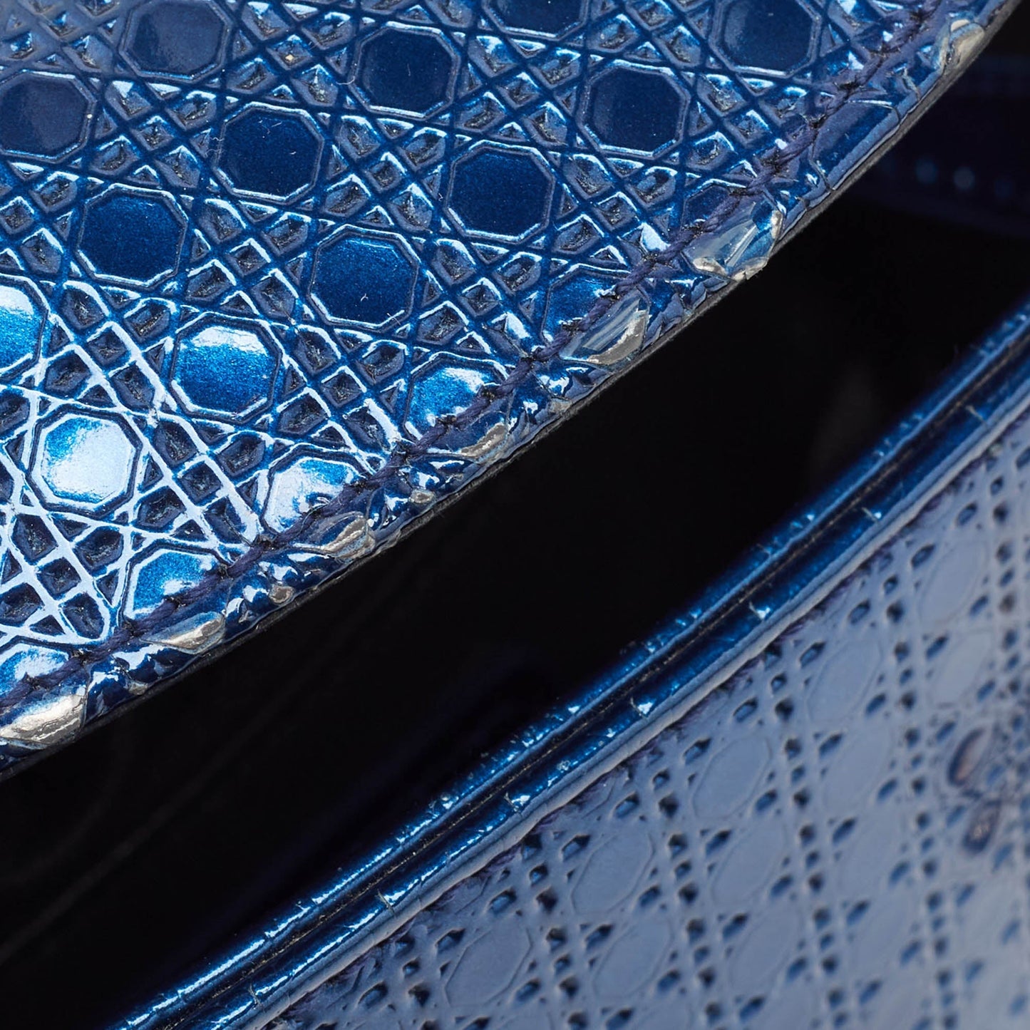 Dior Metallic Microcannage Patent Leather Mini Lady Dior Tote