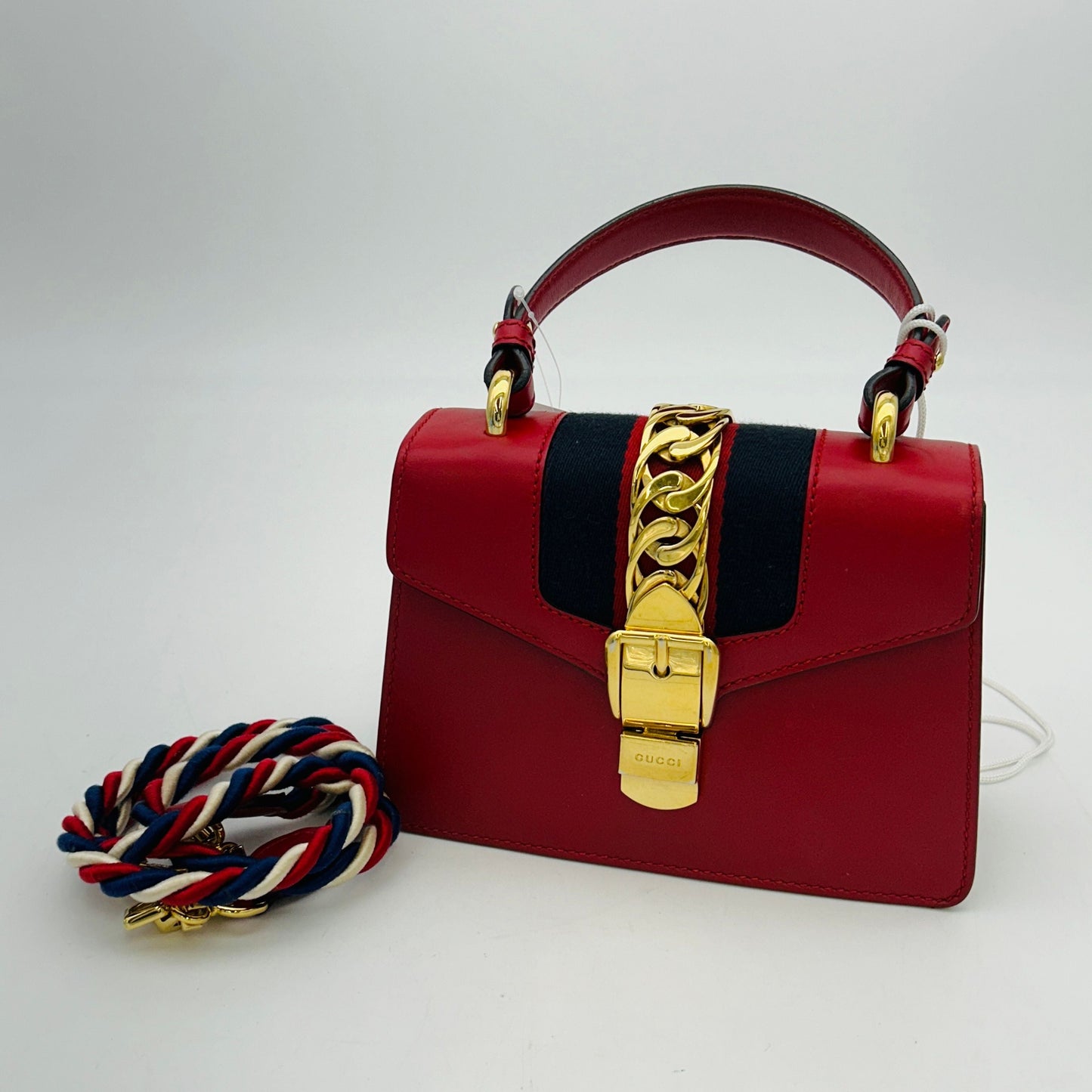 GUCCI Calfskin Mini Sylvie Top Handle Bag LA24917