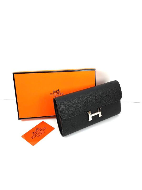 Hermès Black Epsom Constance Long Wallet PHW