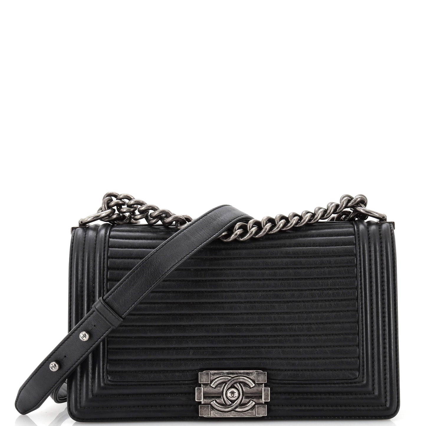 CHANEL Boy Flap Bag Horizontal Quilted Lambskin Old Medium