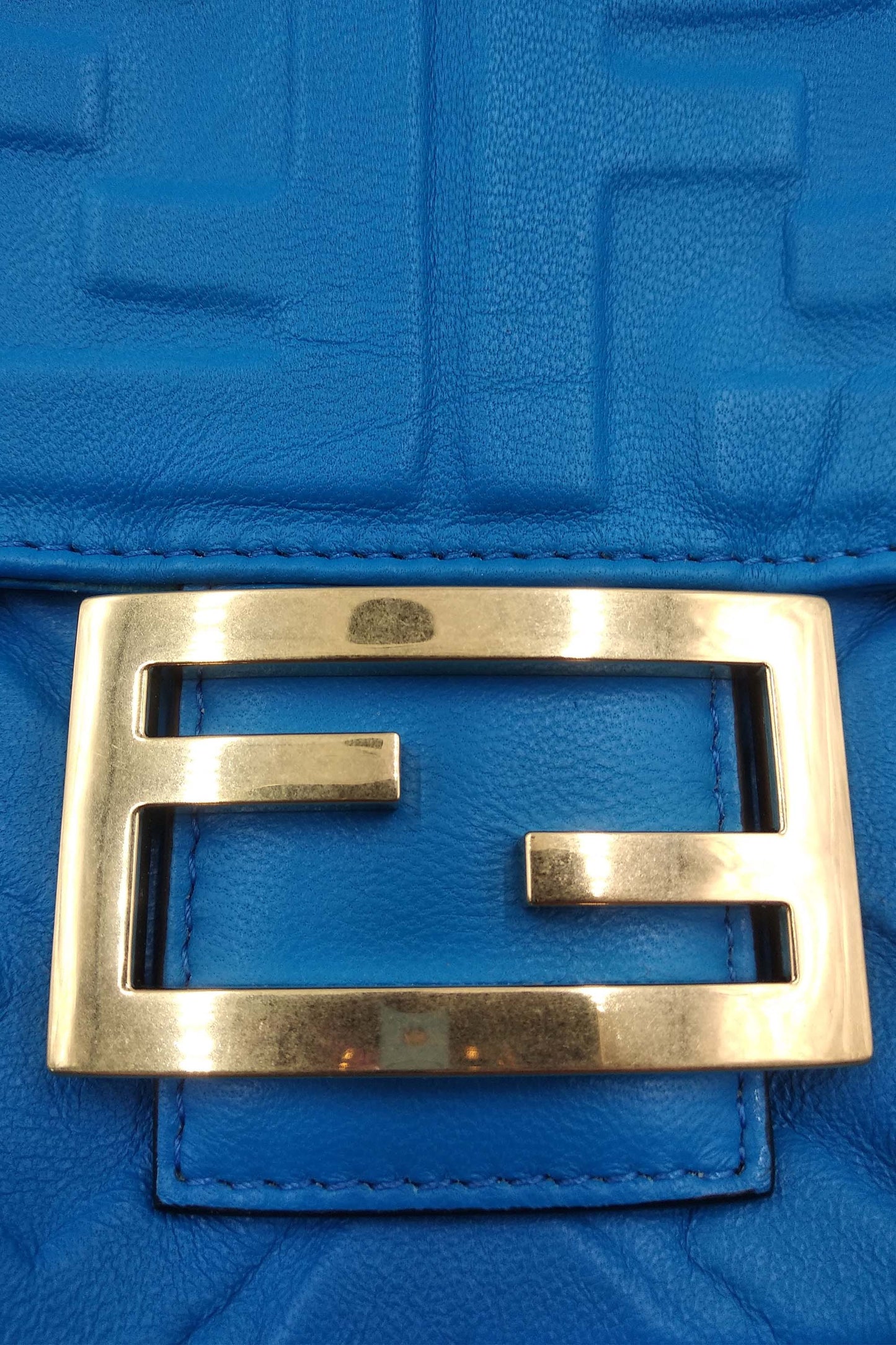 Nappa Embossed FF 1974 Baguette Royal Blue