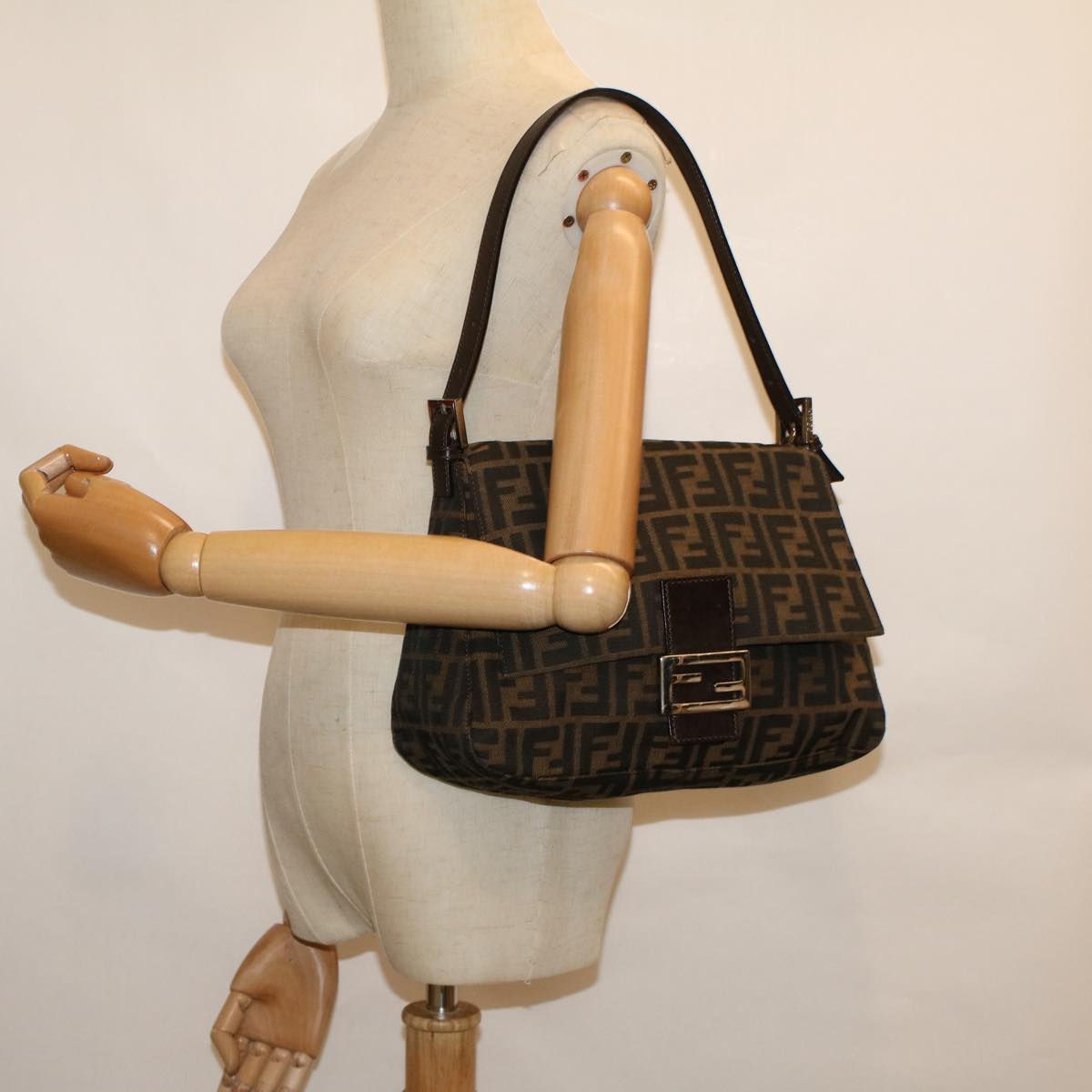 FENDI Zucca Canvas Mamma Baguette Shoulder Bag Brown fm2915