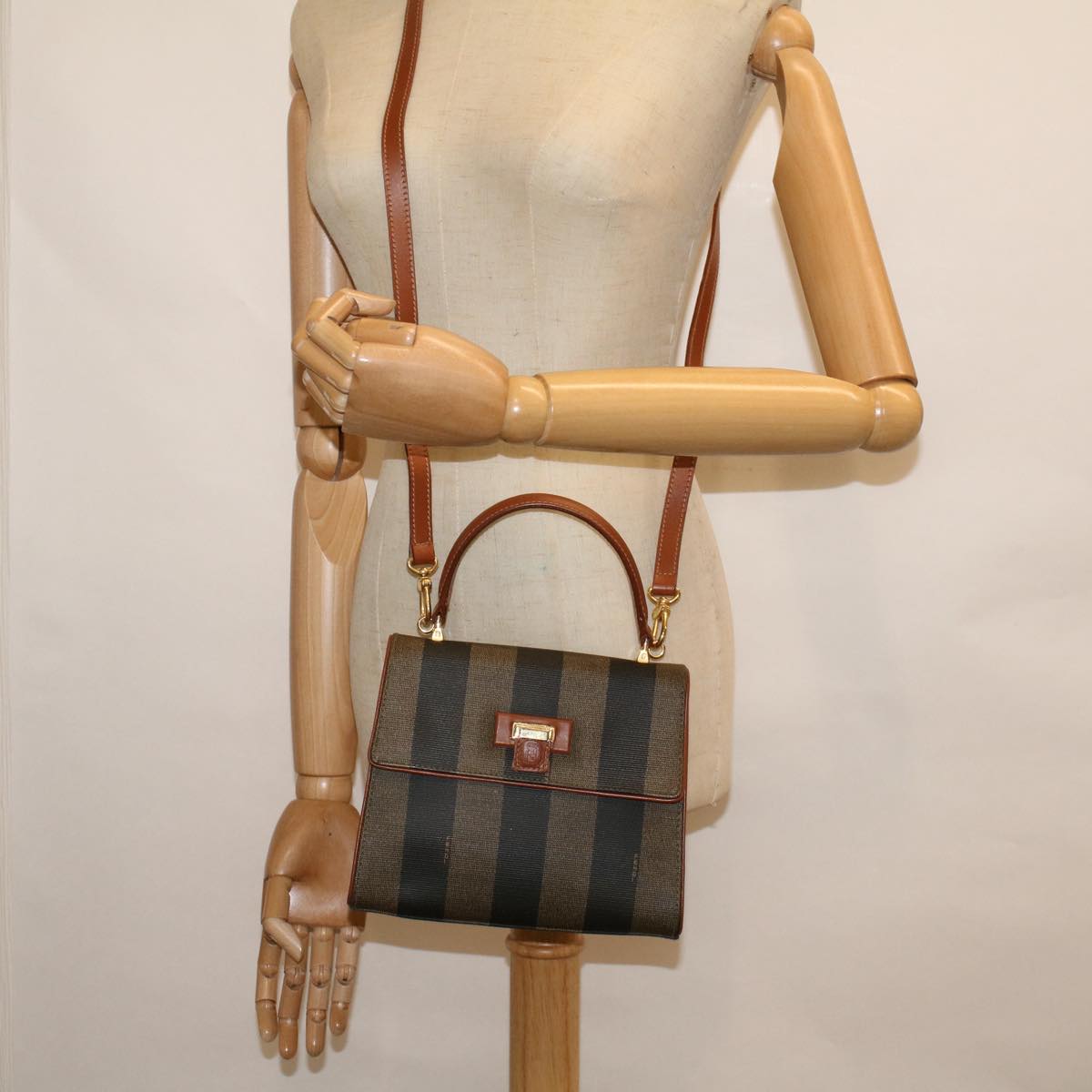 FENDI Pecan Canvas Hand Bag Coated Canvas 2way Brown fm2917