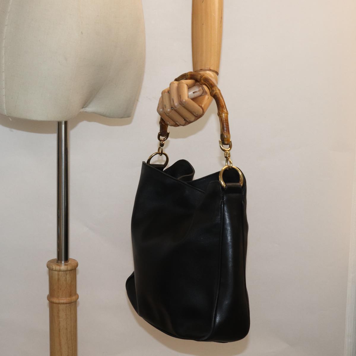 GUCCI Bamboo Hand Bag Leather Black 001 1638 200047 fm3655