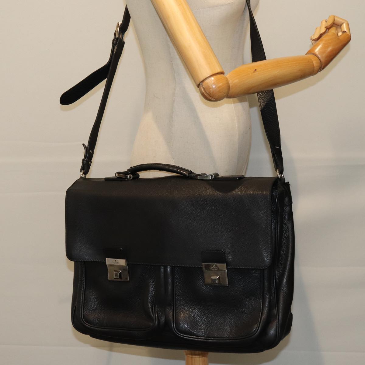 GUCCI Hand Bag Leather 2way Black hk1295