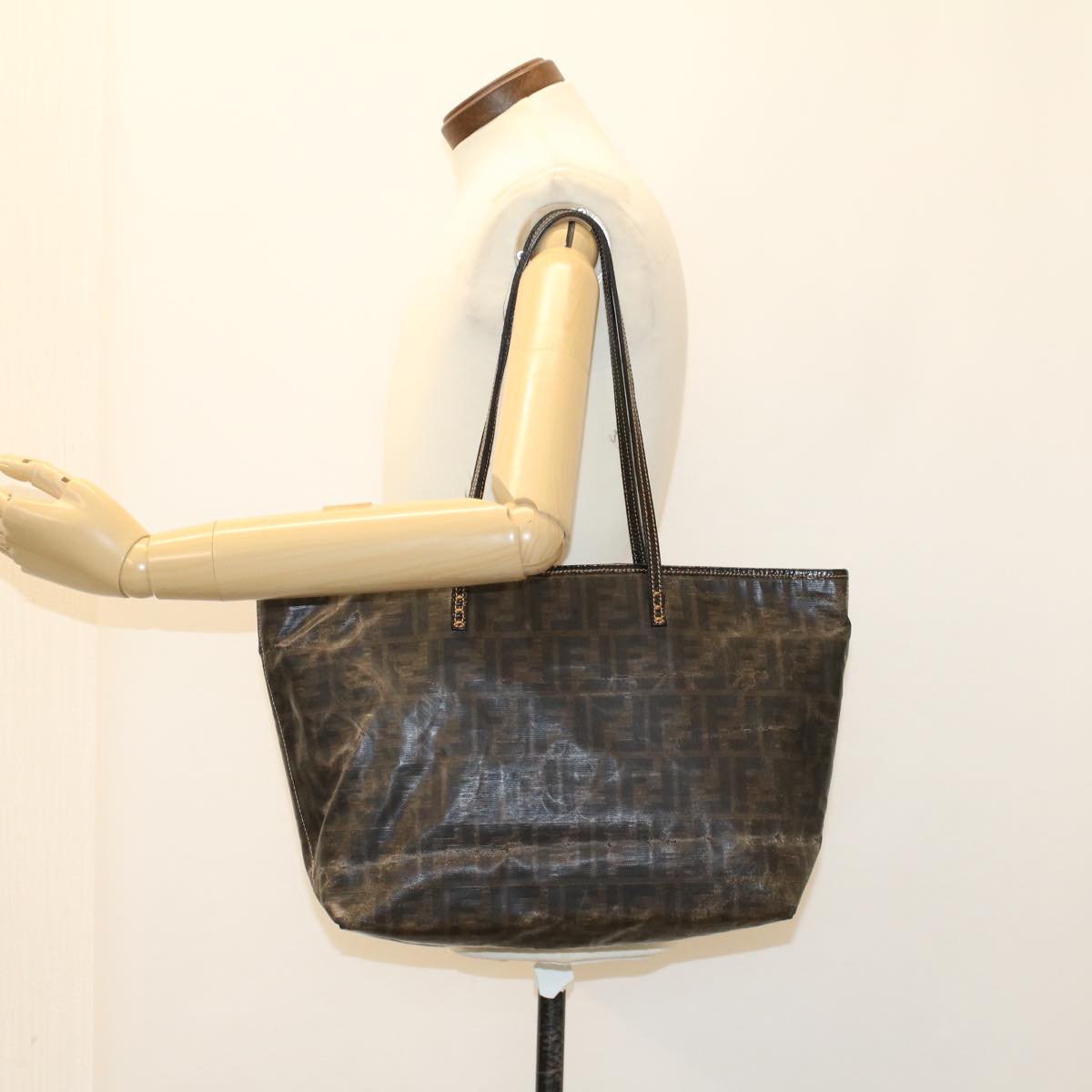 FENDI Zucca Canvas Tote Bag Coated Canvas Brown Black hk766